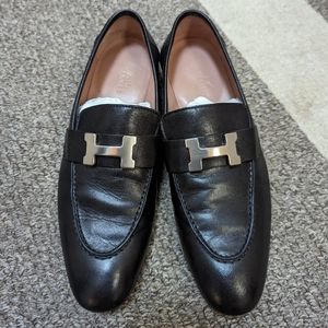 Authentic black and silver Hermes Paris women's loafers in size 36
